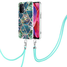 Silicone Candy Rubber Gel Fashionable Pattern Soft Case Cover with Lanyard Strap Y01B for OnePlus Nord N200 5G Midnight Green