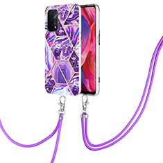 Silicone Candy Rubber Gel Fashionable Pattern Soft Case Cover with Lanyard Strap Y01B for OnePlus Nord N200 5G Purple
