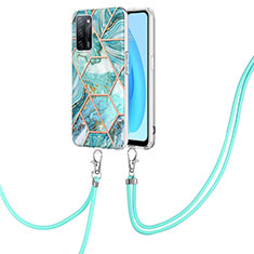Silicone Candy Rubber Gel Fashionable Pattern Soft Case Cover with Lanyard Strap Y01B for Oppo A53s 5G Matcha Green