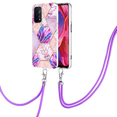 Silicone Candy Rubber Gel Fashionable Pattern Soft Case Cover with Lanyard Strap Y01B for Oppo A54 5G Clove Purple