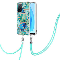 Silicone Candy Rubber Gel Fashionable Pattern Soft Case Cover with Lanyard Strap Y01B for Oppo A56 5G Green