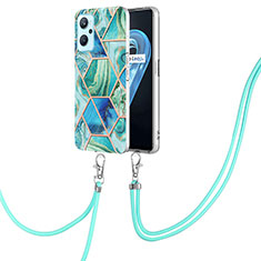 Silicone Candy Rubber Gel Fashionable Pattern Soft Case Cover with Lanyard Strap Y01B for Oppo A96 4G Green