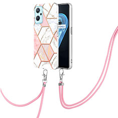 Silicone Candy Rubber Gel Fashionable Pattern Soft Case Cover with Lanyard Strap Y01B for Oppo A96 4G Pink