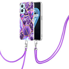 Silicone Candy Rubber Gel Fashionable Pattern Soft Case Cover with Lanyard Strap Y01B for Oppo A96 4G Purple