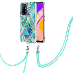 Silicone Candy Rubber Gel Fashionable Pattern Soft Case Cover with Lanyard Strap Y01B for Oppo F19 Pro+ Plus 5G Green