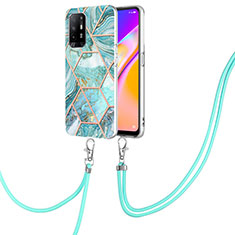 Silicone Candy Rubber Gel Fashionable Pattern Soft Case Cover with Lanyard Strap Y01B for Oppo F19 Pro+ Plus 5G Matcha Green