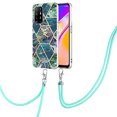Silicone Candy Rubber Gel Fashionable Pattern Soft Case Cover with Lanyard Strap Y01B for Oppo F19 Pro+ Plus 5G Midnight Green