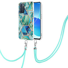 Silicone Candy Rubber Gel Fashionable Pattern Soft Case Cover with Lanyard Strap Y01B for Oppo Reno6 5G Green