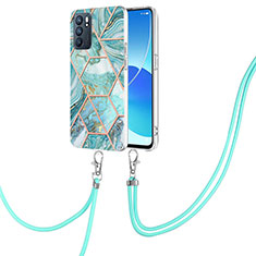 Silicone Candy Rubber Gel Fashionable Pattern Soft Case Cover with Lanyard Strap Y01B for Oppo Reno6 5G Matcha Green