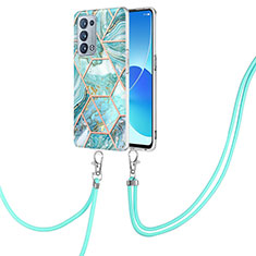 Silicone Candy Rubber Gel Fashionable Pattern Soft Case Cover with Lanyard Strap Y01B for Oppo Reno6 Pro 5G Matcha Green