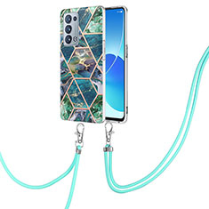 Silicone Candy Rubber Gel Fashionable Pattern Soft Case Cover with Lanyard Strap Y01B for Oppo Reno6 Pro 5G Midnight Green