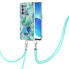 Silicone Candy Rubber Gel Fashionable Pattern Soft Case Cover with Lanyard Strap Y01B for Oppo Reno6 Pro+ Plus 5G Green