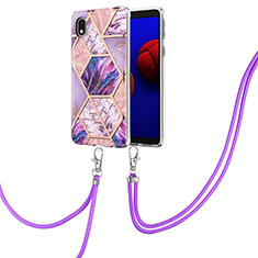 Silicone Candy Rubber Gel Fashionable Pattern Soft Case Cover with Lanyard Strap Y01B for Samsung Galaxy A01 Core Clove Purple