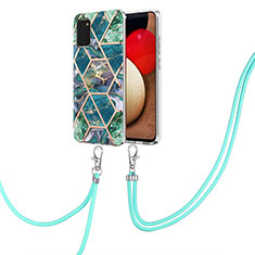 Silicone Candy Rubber Gel Fashionable Pattern Soft Case Cover with Lanyard Strap Y01B for Samsung Galaxy A02s Midnight Green