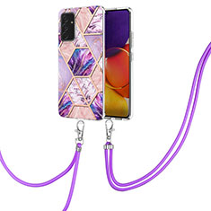Silicone Candy Rubber Gel Fashionable Pattern Soft Case Cover with Lanyard Strap Y01B for Samsung Galaxy A05s Clove Purple