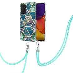 Silicone Candy Rubber Gel Fashionable Pattern Soft Case Cover with Lanyard Strap Y01B for Samsung Galaxy A05s Midnight Green