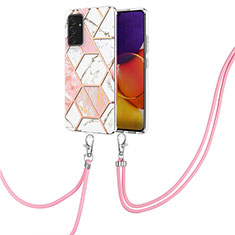 Silicone Candy Rubber Gel Fashionable Pattern Soft Case Cover with Lanyard Strap Y01B for Samsung Galaxy A05s Pink