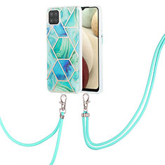 Silicone Candy Rubber Gel Fashionable Pattern Soft Case Cover with Lanyard Strap Y01B for Samsung Galaxy A12 Green
