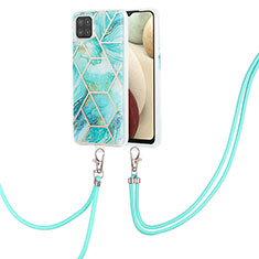 Silicone Candy Rubber Gel Fashionable Pattern Soft Case Cover with Lanyard Strap Y01B for Samsung Galaxy A12 Matcha Green