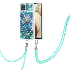 Silicone Candy Rubber Gel Fashionable Pattern Soft Case Cover with Lanyard Strap Y01B for Samsung Galaxy A12 Midnight Green