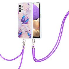 Silicone Candy Rubber Gel Fashionable Pattern Soft Case Cover with Lanyard Strap Y01B for Samsung Galaxy A23 4G Clove Purple