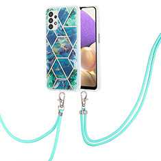 Silicone Candy Rubber Gel Fashionable Pattern Soft Case Cover with Lanyard Strap Y01B for Samsung Galaxy A23 5G Midnight Green