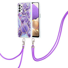 Silicone Candy Rubber Gel Fashionable Pattern Soft Case Cover with Lanyard Strap Y01B for Samsung Galaxy A23 5G Purple