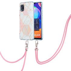 Silicone Candy Rubber Gel Fashionable Pattern Soft Case Cover with Lanyard Strap Y01B for Samsung Galaxy A31 Pink