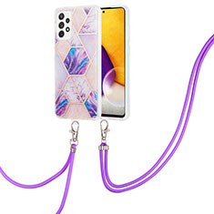 Silicone Candy Rubber Gel Fashionable Pattern Soft Case Cover with Lanyard Strap Y01B for Samsung Galaxy A33 5G Clove Purple