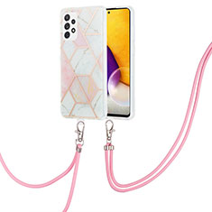 Silicone Candy Rubber Gel Fashionable Pattern Soft Case Cover with Lanyard Strap Y01B for Samsung Galaxy A33 5G Pink