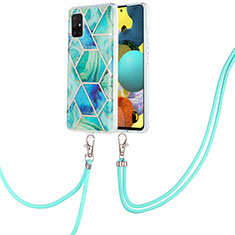 Silicone Candy Rubber Gel Fashionable Pattern Soft Case Cover with Lanyard Strap Y01B for Samsung Galaxy A51 4G Green