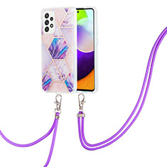 Silicone Candy Rubber Gel Fashionable Pattern Soft Case Cover with Lanyard Strap Y01B for Samsung Galaxy A52 4G Clove Purple