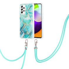 Silicone Candy Rubber Gel Fashionable Pattern Soft Case Cover with Lanyard Strap Y01B for Samsung Galaxy A52 5G Matcha Green