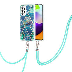 Silicone Candy Rubber Gel Fashionable Pattern Soft Case Cover with Lanyard Strap Y01B for Samsung Galaxy A52 5G Midnight Green