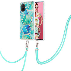 Silicone Candy Rubber Gel Fashionable Pattern Soft Case Cover with Lanyard Strap Y01B for Samsung Galaxy A71 4G A715 Green