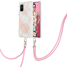 Silicone Candy Rubber Gel Fashionable Pattern Soft Case Cover with Lanyard Strap Y01B for Samsung Galaxy A71 4G A715 Pink