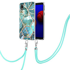 Silicone Candy Rubber Gel Fashionable Pattern Soft Case Cover with Lanyard Strap Y01B for Samsung Galaxy M01 Core Green