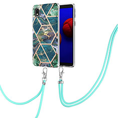 Silicone Candy Rubber Gel Fashionable Pattern Soft Case Cover with Lanyard Strap Y01B for Samsung Galaxy M01 Core Midnight Green