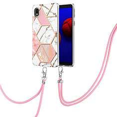 Silicone Candy Rubber Gel Fashionable Pattern Soft Case Cover with Lanyard Strap Y01B for Samsung Galaxy M01 Core Pink