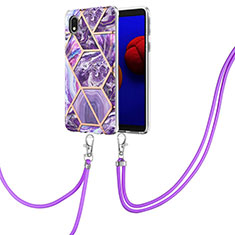 Silicone Candy Rubber Gel Fashionable Pattern Soft Case Cover with Lanyard Strap Y01B for Samsung Galaxy M01 Core Purple
