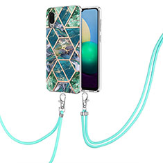 Silicone Candy Rubber Gel Fashionable Pattern Soft Case Cover with Lanyard Strap Y01B for Samsung Galaxy M02 Midnight Green