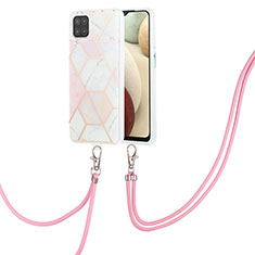 Silicone Candy Rubber Gel Fashionable Pattern Soft Case Cover with Lanyard Strap Y01B for Samsung Galaxy M12 Pink