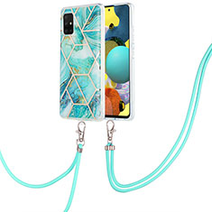 Silicone Candy Rubber Gel Fashionable Pattern Soft Case Cover with Lanyard Strap Y01B for Samsung Galaxy M40S Matcha Green