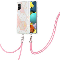 Silicone Candy Rubber Gel Fashionable Pattern Soft Case Cover with Lanyard Strap Y01B for Samsung Galaxy M40S Pink