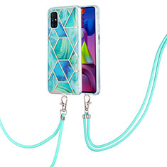 Silicone Candy Rubber Gel Fashionable Pattern Soft Case Cover with Lanyard Strap Y01B for Samsung Galaxy M51 Green