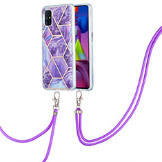 Silicone Candy Rubber Gel Fashionable Pattern Soft Case Cover with Lanyard Strap Y01B for Samsung Galaxy M51 Purple