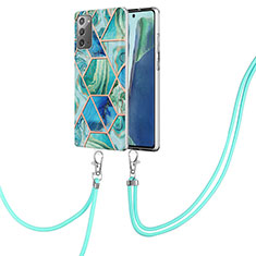 Silicone Candy Rubber Gel Fashionable Pattern Soft Case Cover with Lanyard Strap Y01B for Samsung Galaxy Note 20 5G Green