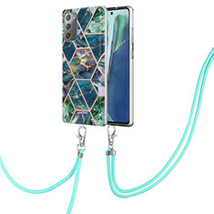 Silicone Candy Rubber Gel Fashionable Pattern Soft Case Cover with Lanyard Strap Y01B for Samsung Galaxy Note 20 5G Midnight Green