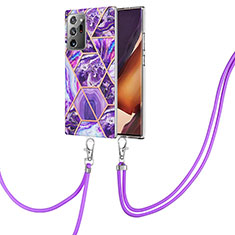 Silicone Candy Rubber Gel Fashionable Pattern Soft Case Cover with Lanyard Strap Y01B for Samsung Galaxy Note 20 Ultra 5G Purple