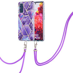 Silicone Candy Rubber Gel Fashionable Pattern Soft Case Cover with Lanyard Strap Y01B for Samsung Galaxy S20 FE (2022) 5G Purple